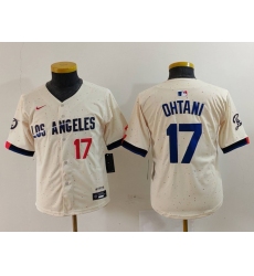 Youth Los Angeles Dodgers #17 Shohei Ohtani Number Cream Blue 2024 City Connect Limited Stitched Jersey