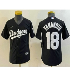 Youth Los Angeles Dodgers #18 Yoshinobu Yamamoto Black Turn Back The Clock Stitched Cool Base Jersey3