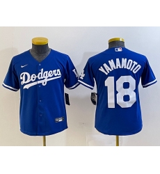 Youth Los Angeles Dodgers #18 Yoshinobu Yamamoto Blue Stitched Cool Base Nike Jersey