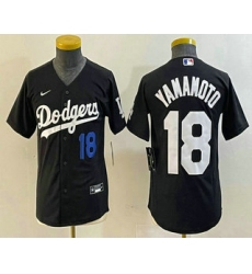 Youth Los Angeles Dodgers #18 Yoshinobu Yamamoto Number Black Turn Back The Clock Stitched Cool Base Jersey1