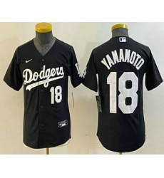 Youth Los Angeles Dodgers #18 Yoshinobu Yamamoto Number Black Turn Back The Clock Stitched Cool Base Jersey2