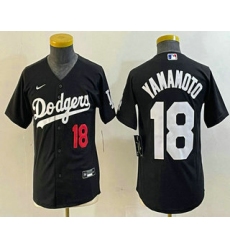 Youth Los Angeles Dodgers #18 Yoshinobu Yamamoto Number Black Turn Back The Clock Stitched Cool Base Jersey