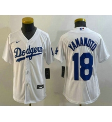 Youth Los Angeles Dodgers #18 Yoshinobu Yamamoto White Stitched Cool Base Nike Jersey