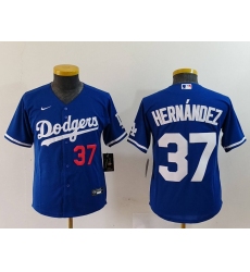 Youth Los Angeles Dodgers #37 Teoscar Hernandez Number Blue Cool Base Stitched Jersey