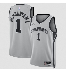 Men's San Antonio Spurs #1 Victor Wembanyama Silver 2025 Statement Edition Stitched Basketball Jersey