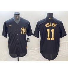 Men's New York Yankees #11 Anthony Volpe Black Gold Cool Base Stitched Jersey