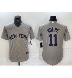 Men's New York Yankees #11 Anthony Volpe Name 2021 Grey Field of Dreams Cool Base Stitched Baseball Jersey