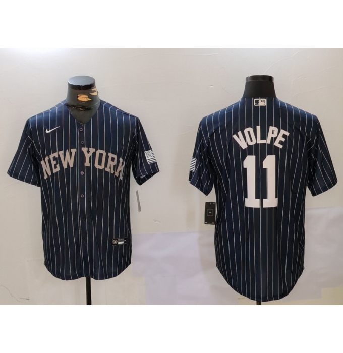 Men's New York Yankees #11 Anthony Volpe Navy Pinstripe Fashion Cool Base Jersey