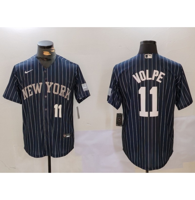 Men's New York Yankees #11 Anthony Volpe Navy Pinstripe Fashion Cool Base Jerseys