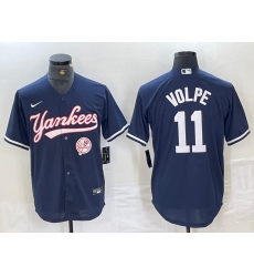 Men's New York Yankees #11 Anthony Volpe Navy With Cool Base Stitched Baseball Jerseys