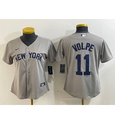 Women's New York Yankees #11 Anthony Volpe Name 2021 Grey Field of Dreams Cool Base Stitched Jersey