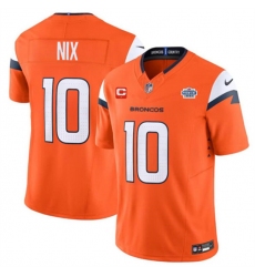 Men's Denver Broncos #10 Bo Nix Orange 2024 F.U.S.E. With Draft and 1-Star C Vapor Limited Football Stitched Jersey