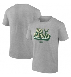 Men's Milwaukee Bucks Heather Gray 2024 Playoffs Defensive Stance T-Shirt