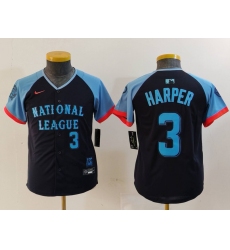 Youth Philadelphia Phillies #3 Bryce Harper Number Navy 2024 All Star Limited Stitched Jerseys