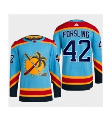 Men's Florida Panthers #42 Gustav Forsling Blue 2022-23 Reverse Retro Stitched Jersey