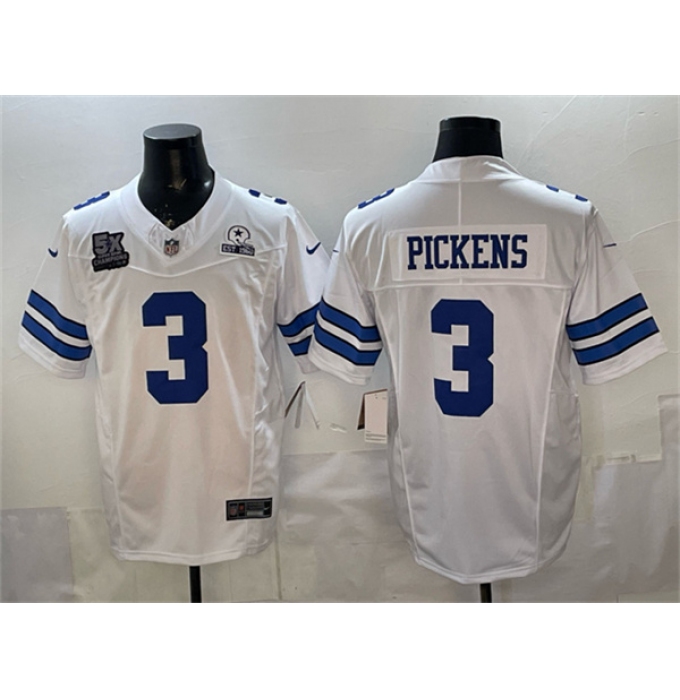 Men's Dallas Cowboys #3 George pickens White F.U.S.E. With 5x Super Bowl Champions & Established In 1960 Vapor Limited Stitched Football Jersey