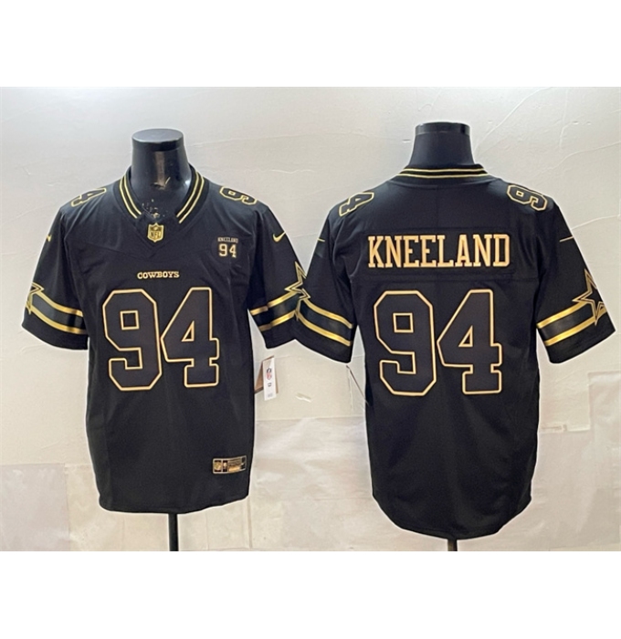 Men's Dallas Cowboys #94 Marshawn Kneeland Black Gold 2025 F.U.S.E. 94 Marshawn Kneeland Memorial Vapor Limited Stitched Football Jersey