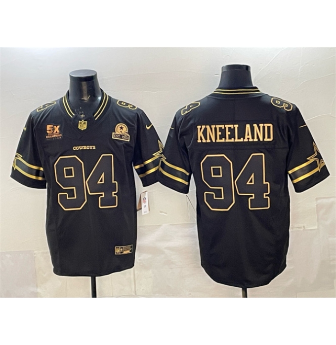 Men's Dallas Cowboys #94 Marshawn Kneeland Black Gold 2025 F.U.S.E. With 5x Super Bowl Champions & Established In 1960 Vapor Limited Stitched Football Jers
