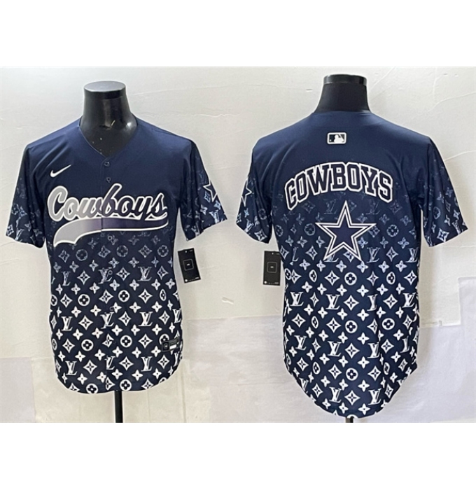 Men's Dallas Cowboys Team Big Logo Navy Limited Stitched Baseball Jersey