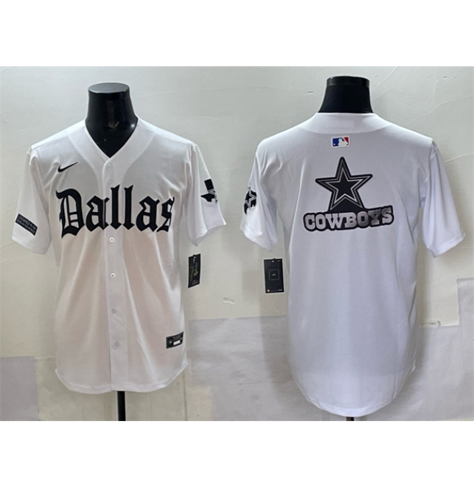 Men's Dallas Cowboys Team Big Logo White 'Gothic Lone Star Edition' Limited Stitched Baseball Jersey