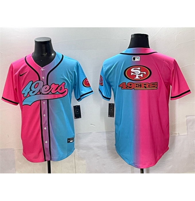 Men's San Francisco 49ers Team Big Logo Pink Blue Limited Stitched Baseball Jersey