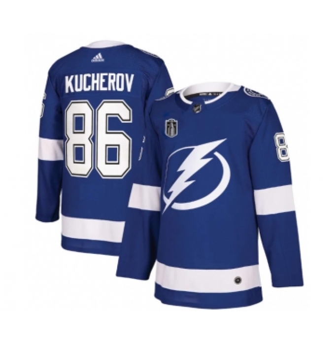 Men's Tampa Bay Lightning #86 Nikita Kucherov 2022 Blue Stanley Cup Final Patch Stitched Jersey