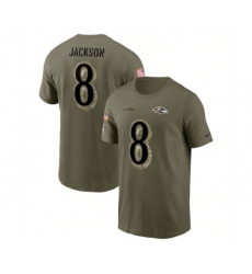 Men's Baltimore Ravens #8 Lamar Jackson 2022 Olive Salute to Service T-Shirt