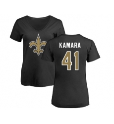Football Women's New Orleans Saints #41 Alvin Kamara Black Name & Number Logo Slim Fit T-Shirt