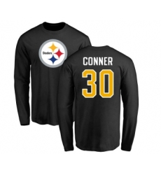 Football Pittsburgh Steelers #30 James Conner Black Name & Number Logo Long Sleeve T-Shirt