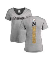 Football Women's Pittsburgh Steelers #24 Coty Sensabaugh Ash Backer V-Neck T-Shirt