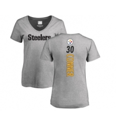 Football Women's Pittsburgh Steelers #30 James Conner Ash Backer V-Neck T-Shirt