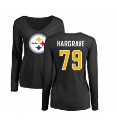 Football Women's Pittsburgh Steelers #79 Javon Hargrave Black Name & Number Logo Slim Fit Long Sleeve T-Shirt