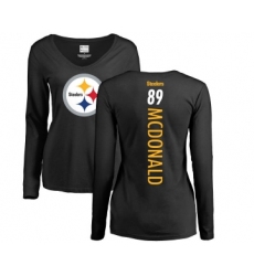Football Women's Pittsburgh Steelers #89 Vance McDonald Black Backer Slim Fit Long Sleeve T-Shirt
