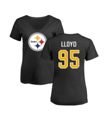 Football Women's Pittsburgh Steelers #95 Greg Lloyd Black Name & Number Logo Slim Fit T-Shirt