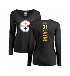 Women's Pittsburgh Steelers #31 Justin Layne Black Backer Slim Fit Long Sleeve T-Shirt