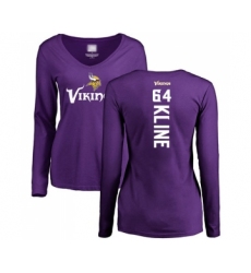 Football Women's Minnesota Vikings #64 Josh Kline Purple Backer Slim Fit Long Sleeve T-Shirt