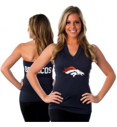 All Sport Couture Denver Broncos Women's Blown Cover Halter Top - Navy Blue