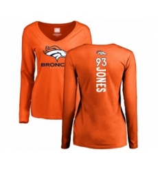 Football Women's Denver Broncos #93 Dre'Mont Jones Orange Backer Long Sleeve T-Shirt