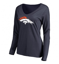 NFL Women's Denver Broncos Navy Primary Team Logo Slim Fit Long Sleeve T-Shirt