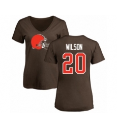 Football Women's Cleveland Browns #20 Howard Wilson Brown Name & Number Logo T-Shirt