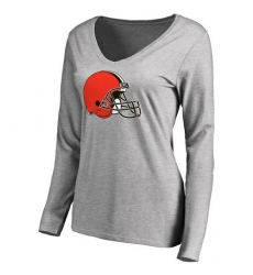 NFL Women's Cleveland Browns Ash Primary Team Logo Slim Fit Long Sleeve T-Shirt