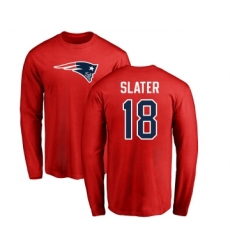 Football New England Patriots #18 Matthew Slater Red Name & Number Logo Long Sleeve T-Shirt