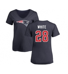Football Women's New England Patriots #28 James White Navy Blue Name & Number Logo Slim Fit T-Shirt