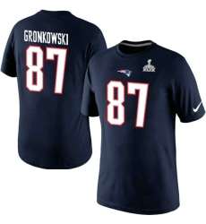 Nike New England Patriots #87 Rob Gronkowski New Name & Number Super Bowl XLIX NFL T-Shirt - Navy Blue