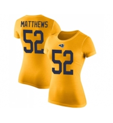 Women's Los Angeles Rams #52 Clay Matthews Gold Rush Pride Name & Number T-Shirt