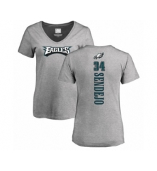 Women's Philadelphia Eagles #34 Andrew Sendejo Ash Backer V-Neck T-Shirt