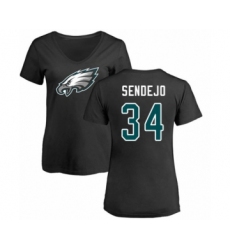 Women's Philadelphia Eagles #34 Andrew Sendejo Black Name & Number Logo Slim Fit T-Shirt