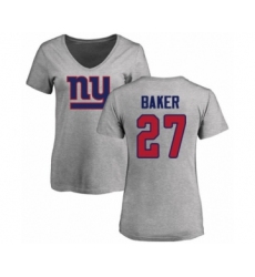 Football Women's New York Giants #27 Deandre Baker Ash Name & Number Logo T-Shirt