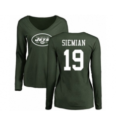 Football Women's New York Jets #19 Trevor Siemian Green Name & Number Logo Long Sleeve T-Shirt