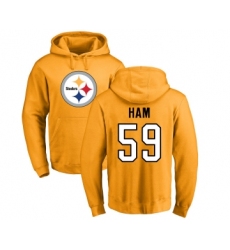 Football Pittsburgh Steelers #59 Jack Ham Gold Name & Number Logo Pullover Hoodie